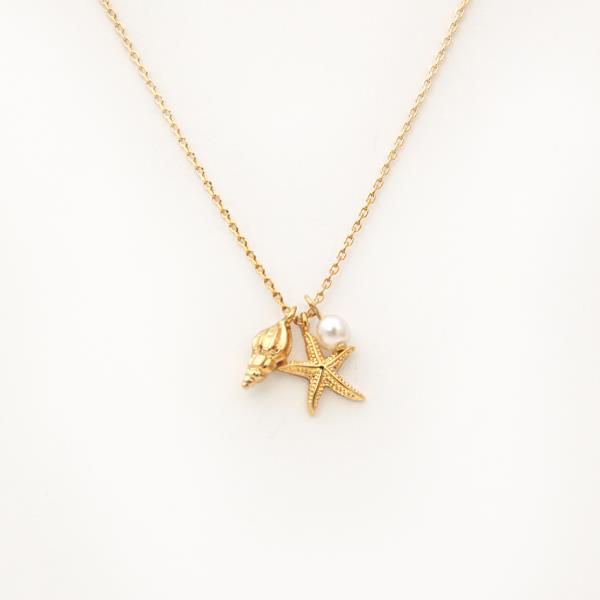 18K GOLD RHODIUM SEA LA VIE STARFISH PEARL PENDANT NECKLACE