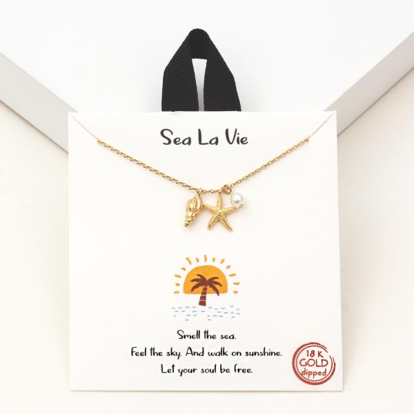 18K GOLD RHODIUM SEA LA VIE STARFISH PEARL PENDANT NECKLACE