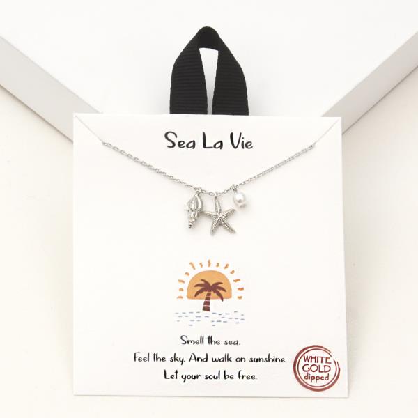 18K GOLD RHODIUM SEA LA VIE STARFISH PEARL PENDANT NECKLACE