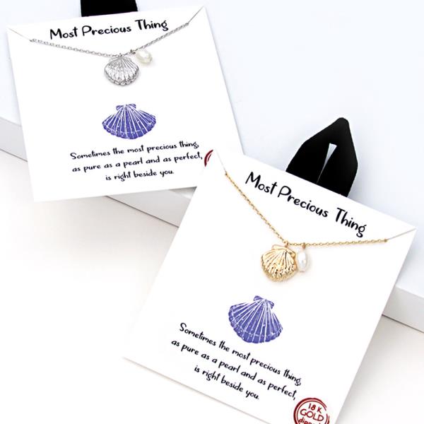18K GOLD RHODIUM MOST PRECIOUS THING SHELL PEARL PENDANT NECKLACE