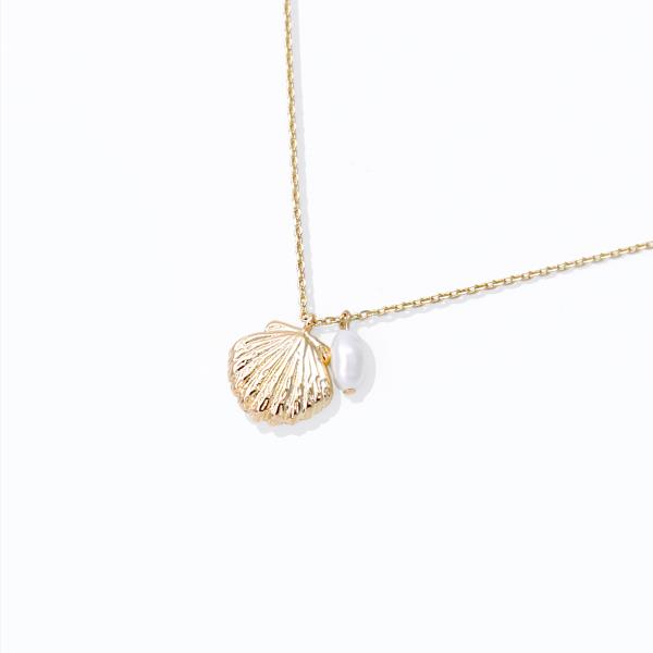 18K GOLD RHODIUM MOST PRECIOUS THING SHELL PEARL PENDANT NECKLACE