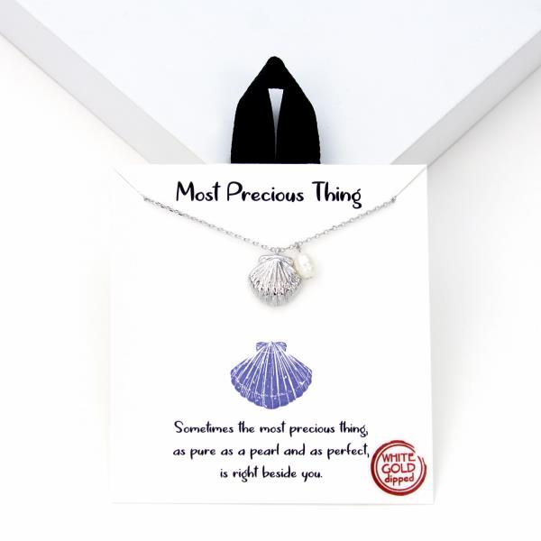 18K GOLD RHODIUM MOST PRECIOUS THING SHELL PEARL PENDANT NECKLACE