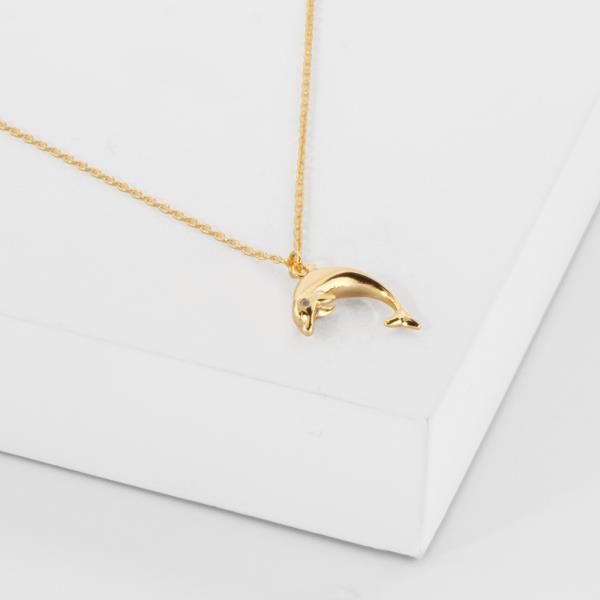 18K GOLD RHODIUM LIGHT UP LIFE DOLPHIN PENDANT NECKLACE