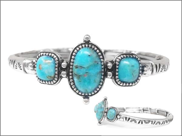 WESTERN AZTEC PATTERN OVAL SQUARE STONE BRACELET