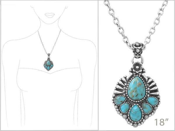 WESTERN STONE TEARDROP PENDANT NECKLACE