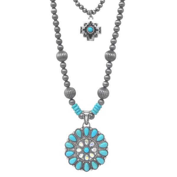 WESTERN NAVAJO SEMI STONE CONCHO BEADED LAYERED NECKLACE