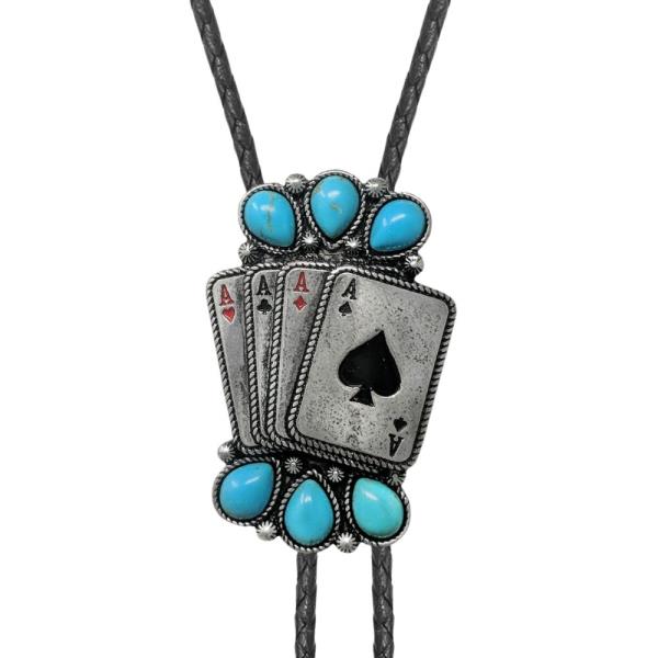 WESTERN BOLO TIE SEMI STONE PLAYING CARD NAVAJO NECKLACE