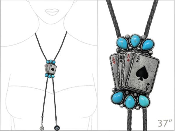 WESTERN BOLO TIE SEMI STONE PLAYING CARD NAVAJO NECKLACE