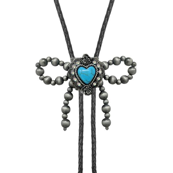 WESTERN BOLO TIE SEMI STONE HEART BOW NAVAJO NECKLACE