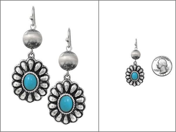 WESTERN NAVAJO SEMI STONE CONCHO DANGLE EARRING