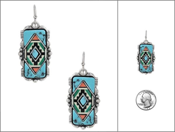 WESTERN AZTEC PRINT STONE BAR DANGLE EARRING