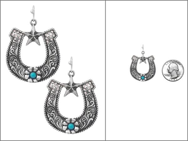 WESTERN SEMI STONE HORSESHOE DANGLE EARRING