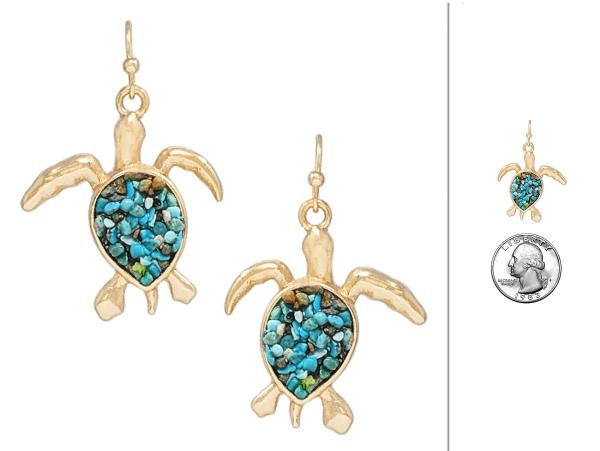 SEALIFE SEA TURTLE TURQUOISE CHIP DANGLE EARRING