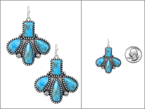 WESTERN STONE HALF CONCHO DANGLE EARRING