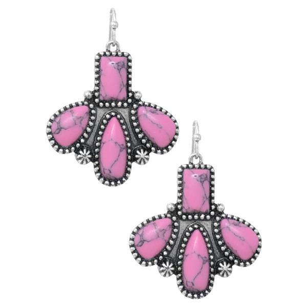 WESTERN STONE HALF CONCHO DANGLE EARRING