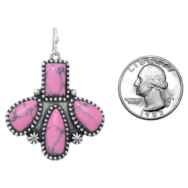 WESTERN STONE HALF CONCHO DANGLE EARRING