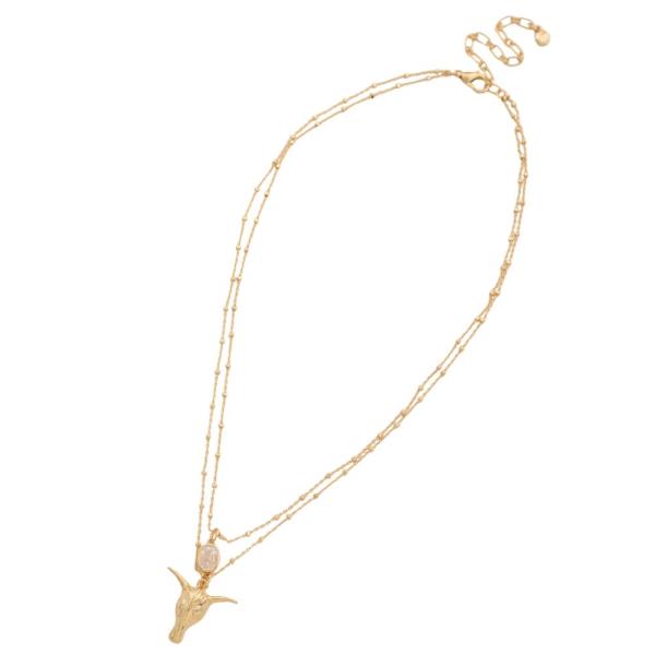 CATTLE HEAD OVAL CRYSTAL LAYERED NECKLACE