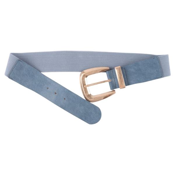 METAL BUCKLE FAUX LEATHER ELASTIC BELT