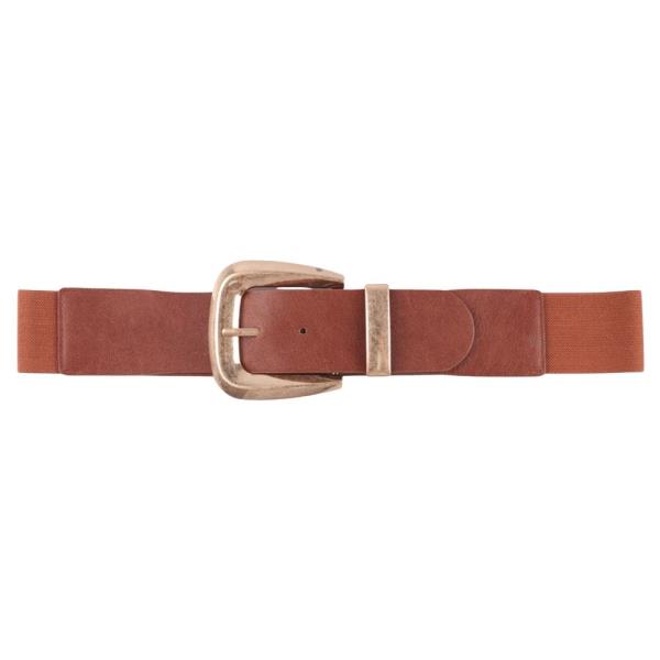 METAL BUCKLE FAUX LEATHER ELASTIC BELT