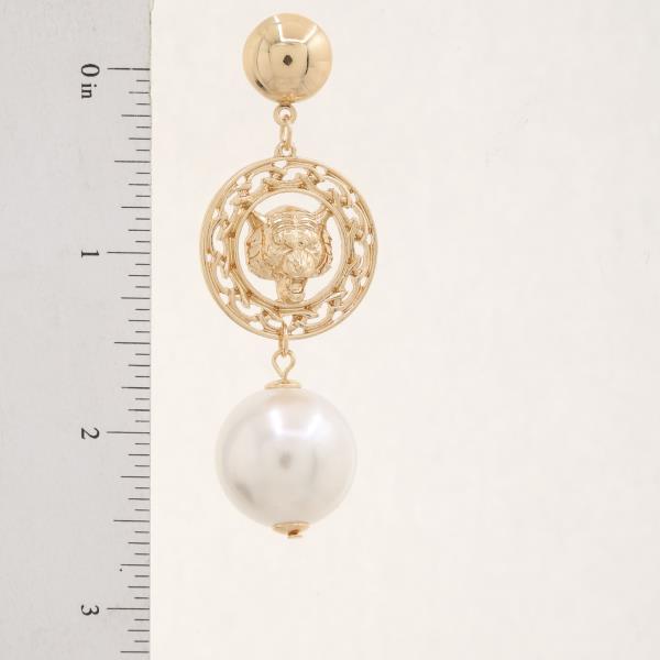 ROUND LION HEAD PEARL BEAD LINK DANGLE EARRING