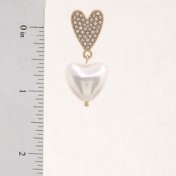 PEARL RHINESTONE HEART LIN DANGLE EARRING