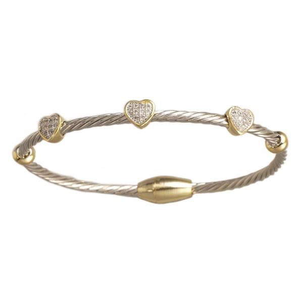 TWO TONE PAVE STONE HEART BANGLE BRACELET