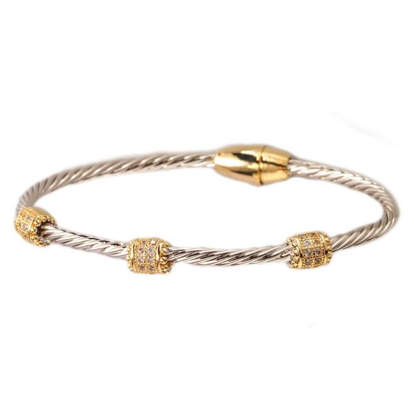 TWO TONE CABLE 3 PAVED STONE BANGLE BRACELET