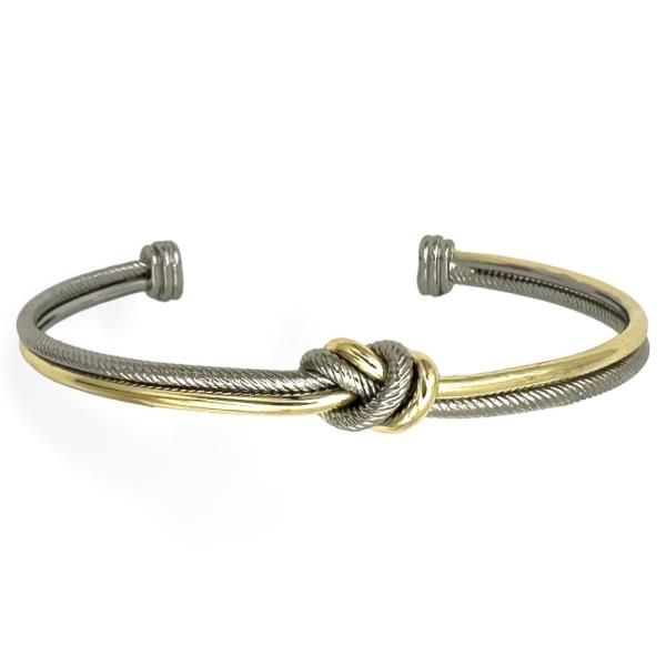 TWO TONE CRISS CROSS KNOT CUFF BRACELET