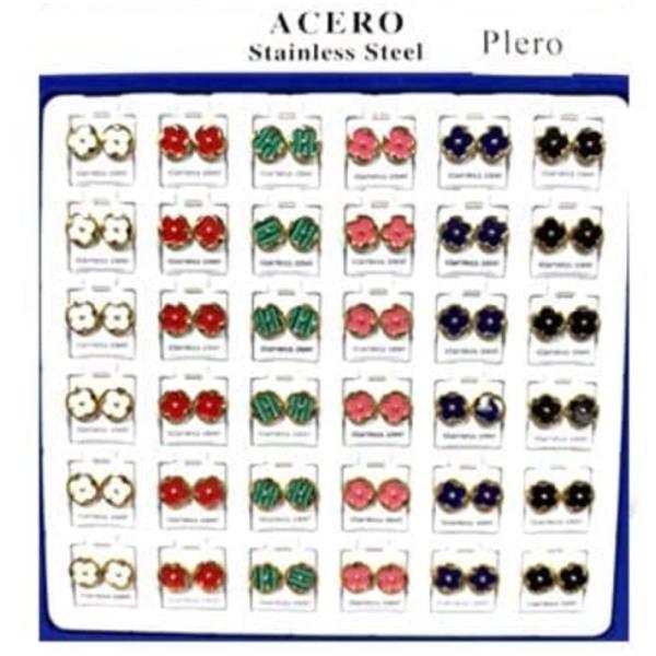 STAINLESS STEEL FLOWER EARRINGS SET (36 UNITS)