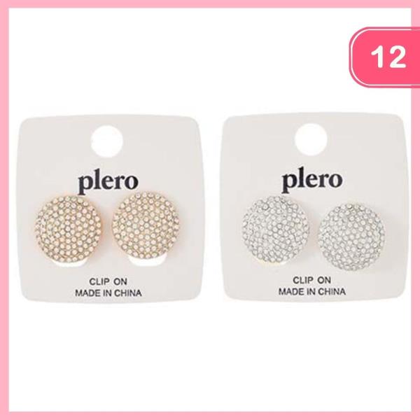 RHINESTONE ROUND CLIP ON EARRINGS (12 UNITS)