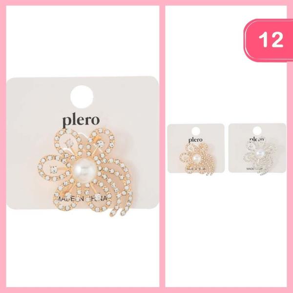 RHINESTONE PEARL FLOWER BROOCH (12 UNITS)