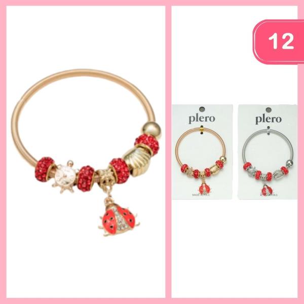 RHINESTONE BEAD LADYBUG CHARM BRACELET (12 UNITS)