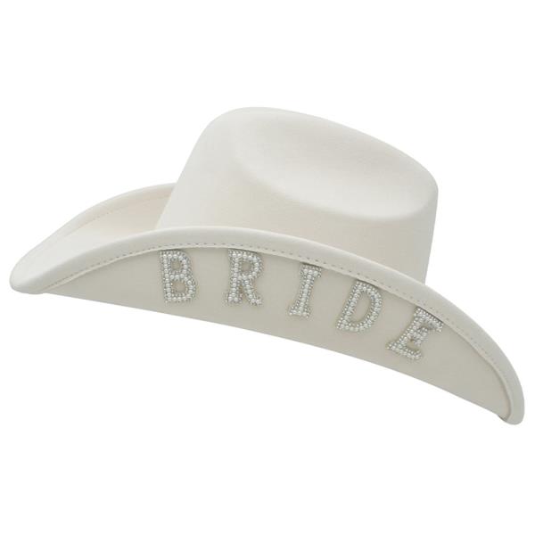 PEARL & RHINESTONE BRIDE PATCH MICROSUEDE COWBOY HAT
