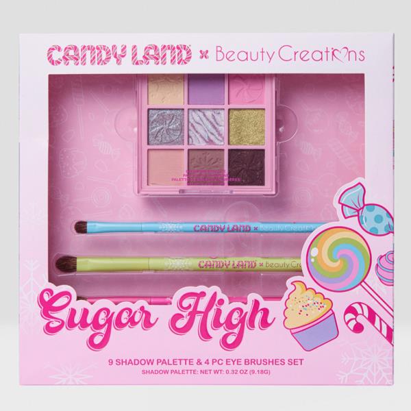 BEAUTY CREATIONS X CANDY LAND SUGAR HIGH SHADOW PALETTE AND 4PC BRUSH SET