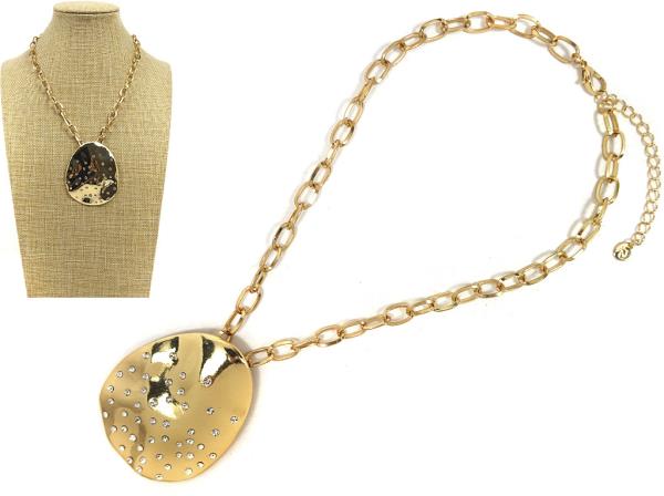 RHINESTONE METAL PENDANT NECKLACE