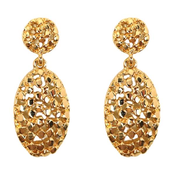 TEXTURED METAL OVAL ROUND LINK DANGLE EARRING