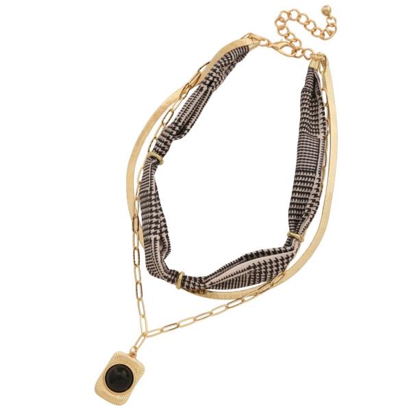 ROUND STONE BAR PENDANT FABRIC LAYERED NECKLACE