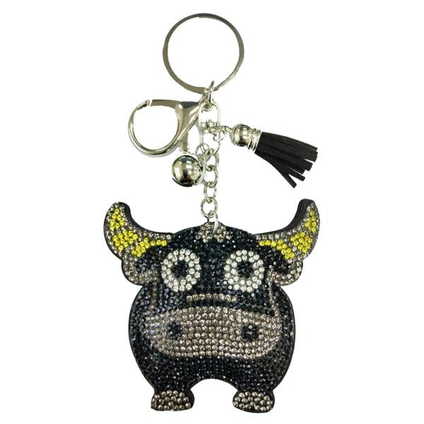RHINESTONE CUTE BULL KEYCHAIN WITH TASSEL
