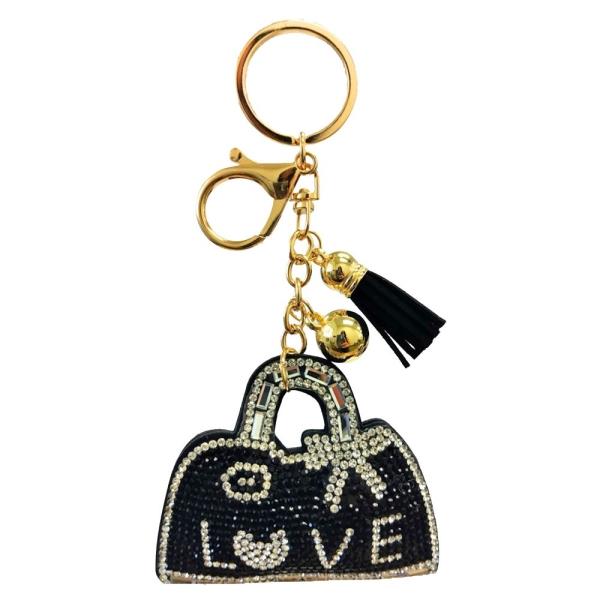 RHINESTONE LOVE HANDBAG KEYCHAIN WITH TASSEL