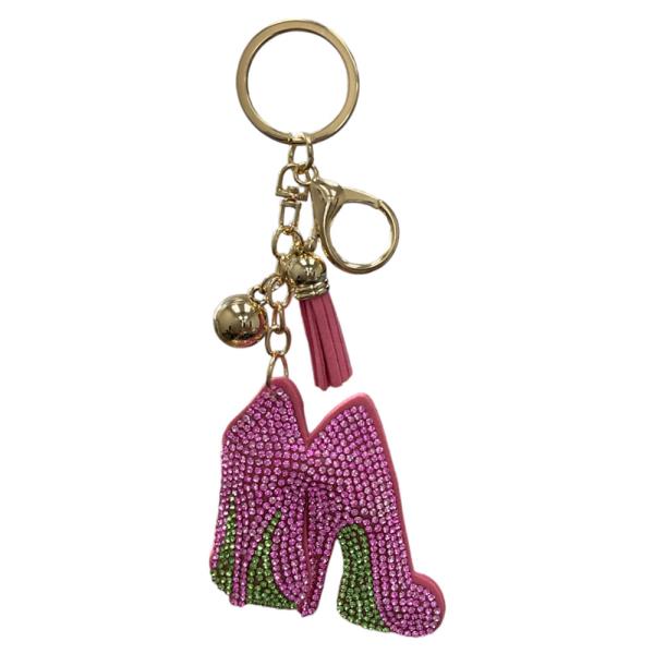 RHINESTONE HIGH HEEL TASSEL BALL KEYCHAIN WITH TASSEL