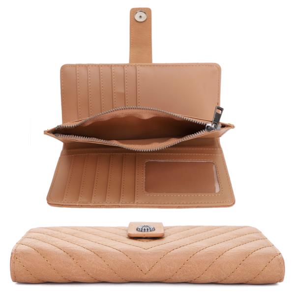 QUILTED BUTTON ZIPPER WALLET