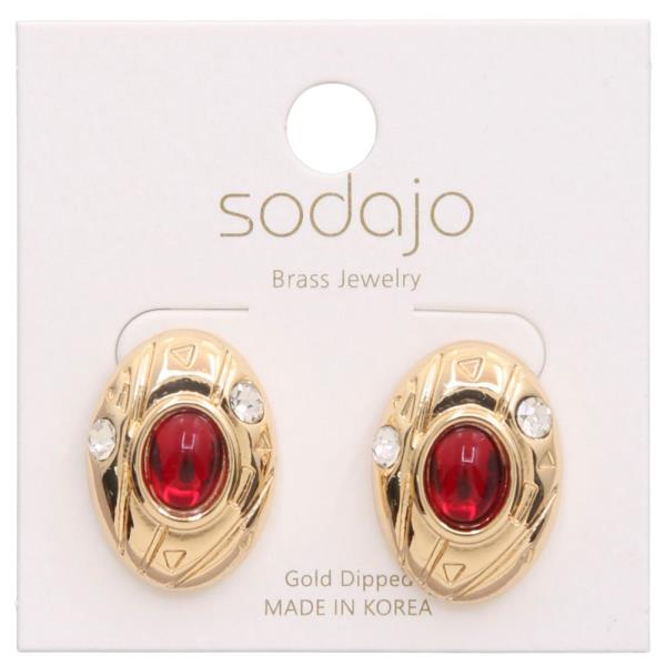 SODAJO STONE OVAL METAL GOLD DIPPED EARRING
