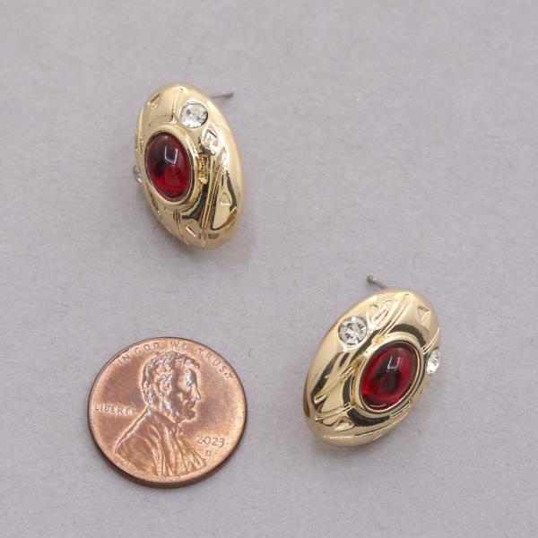 SODAJO STONE OVAL METAL GOLD DIPPED EARRING