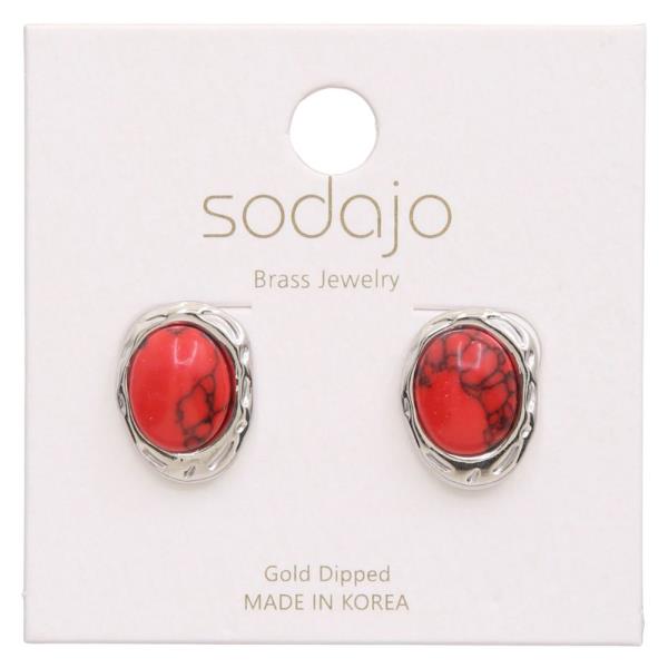 SODAJO OVAL STONE METAL GOLD DIPPED EARRING