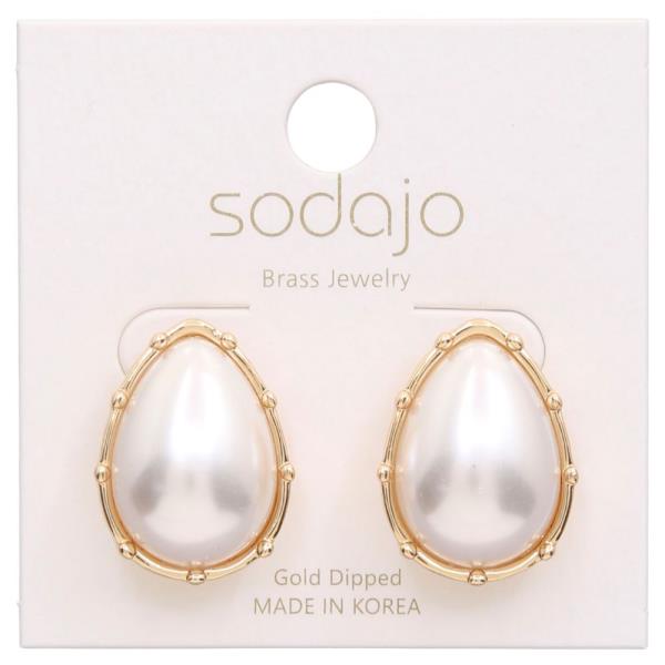 SODAJO TEARDROP PEARL BEAD GOLD DIPPED EARRING