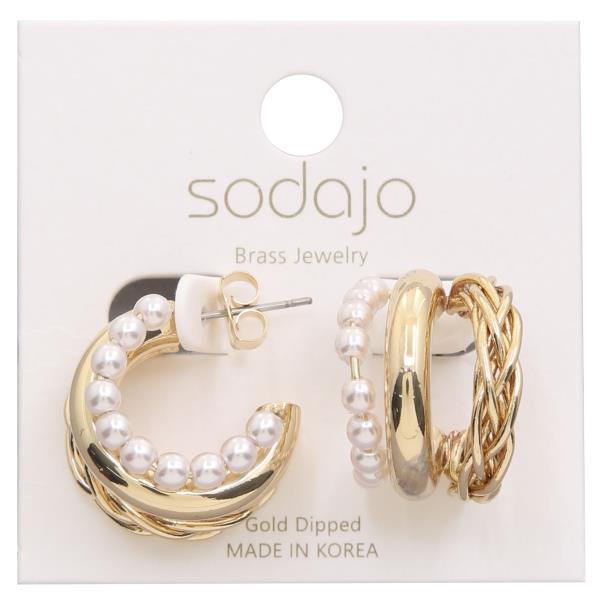 SODAJO PEARL BEAD MULTI OPEN HOOP GOLD DIPPED EARRING