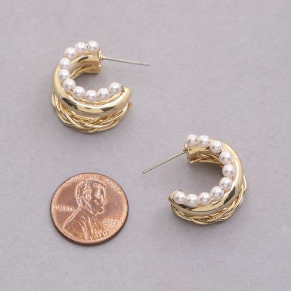 SODAJO PEARL BEAD MULTI OPEN HOOP GOLD DIPPED EARRING