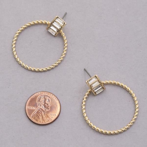 SODAJO CRYSTAL BAR TWISTED HOOP GOLD DIPPED EARRING