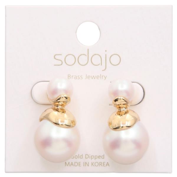 SODAJO DOUBLE PEARL BEAD GOLD DIPPED EARRING