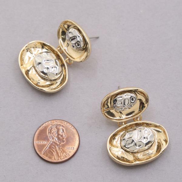 SODAJO TWO TONE OVAL LINK METAL GOLD DIPPED EARRING